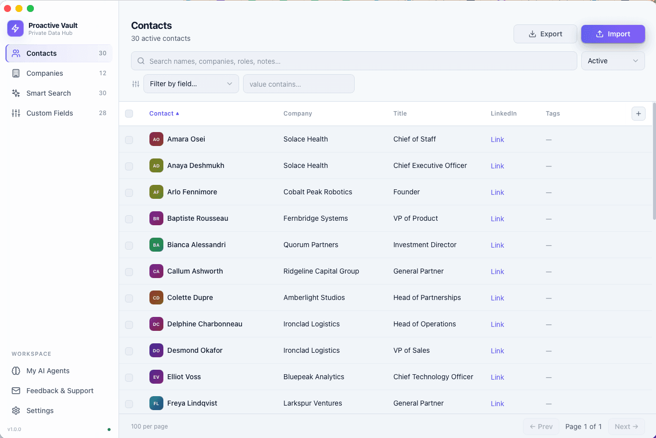 Proactive Vault Contacts